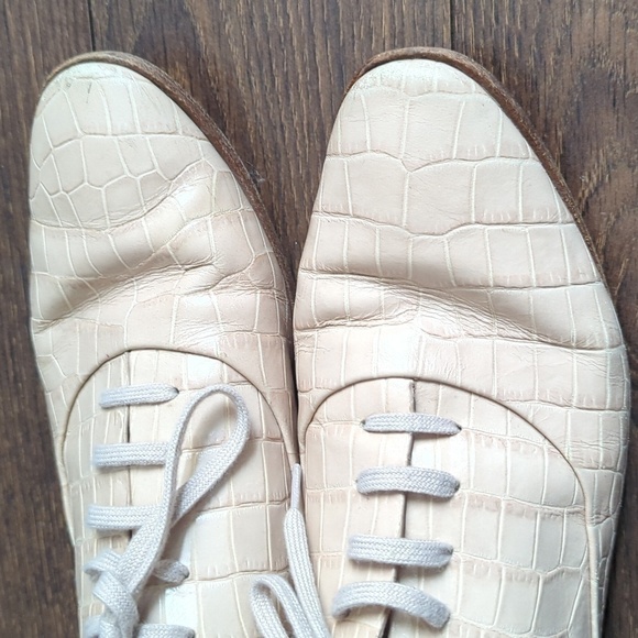 Alexander Wang Beige Croc Embossed Leather Ingrid Lace Up Oxfords - Picture 10 of 11